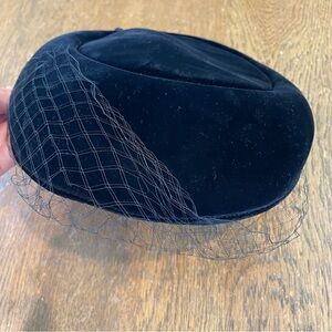 Vintage Millinery Hat Black Mourning Beret Pillbox Fascinator Netting Veiled